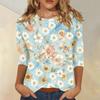 Women Casual Floral Print Three Quarter Sleeve Round Neck Blouse Lightweight Soft Fabric Comfortable Fit Top for Everyday Wear