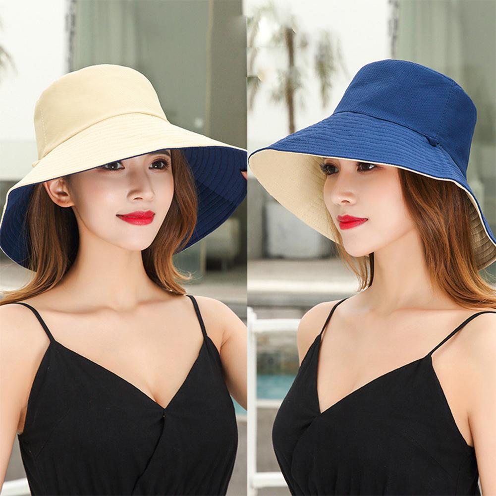 1Pc Fisherman Hat Women's Summer Face Cover Sunscreen Large Brim Sunshade Hat Internet Celebrity Double-Sided and Versatile