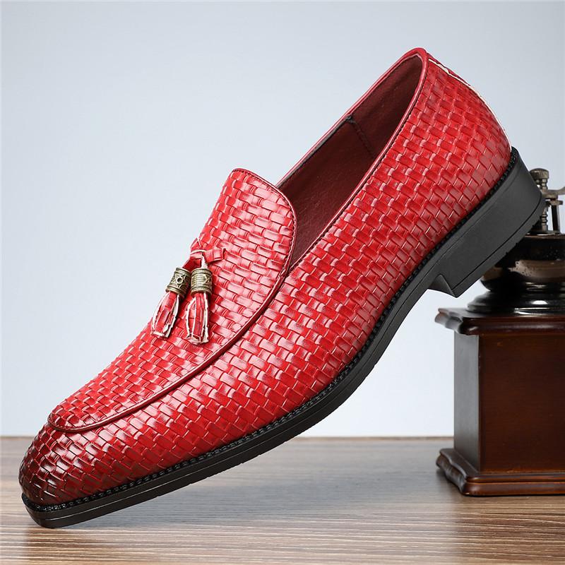 New Men's Tassels Knit Pattern Leather Casual Shoes Luxury Designer Male Formal Wedding Dress Loafers Homecoming Footwear