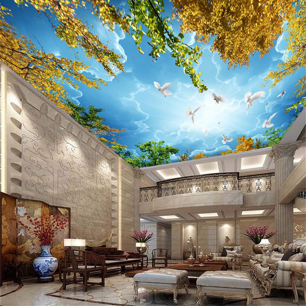 Tapet Modern 3d de Plafon Nori Albi Cer Albastru Picturi Murale Tapet Porumbel Zburător Cer Decor Acasă