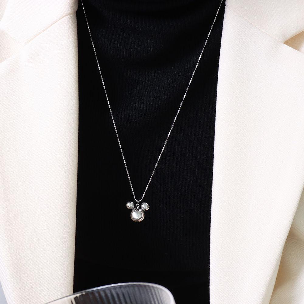 Korean Version Of Trendy Niche Cute Three-Dimensional Little Mouse Pendant Titanium Steel Necklace Sweater Chain Women'S Plated 18K Real Gold P458