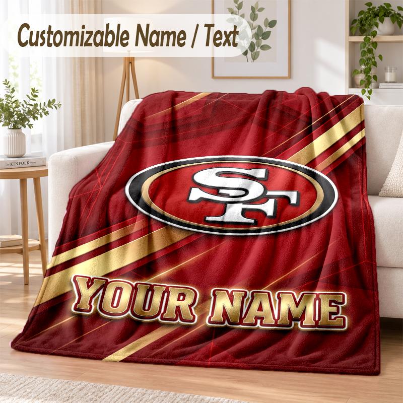 Custom Text Flannel Blanket San Francisco 49ers Print Warm Cozy Blanket Home Sofa Bedding