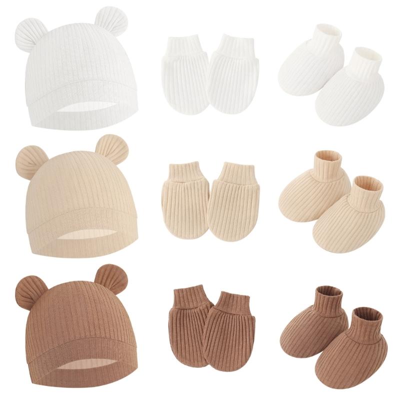 No Scratch Mittens Socks Nursery Hat Baby Mittens Cotton Gloves Hat Footwear Breathable Gloves for Boys Girls