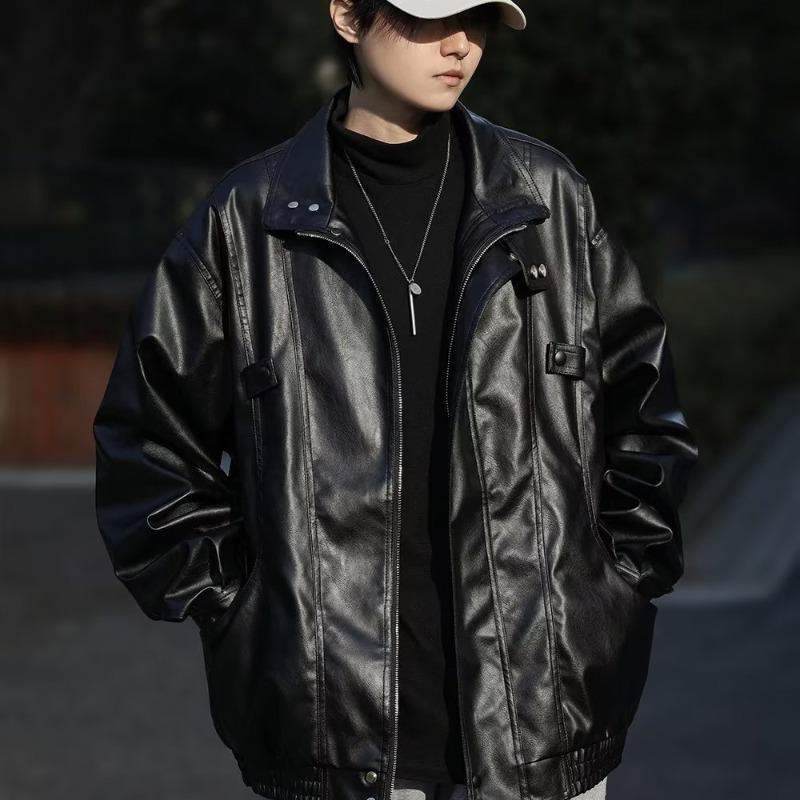 Men's Autumn American Fashion Loose Fit PU Leather Pilot Jacket