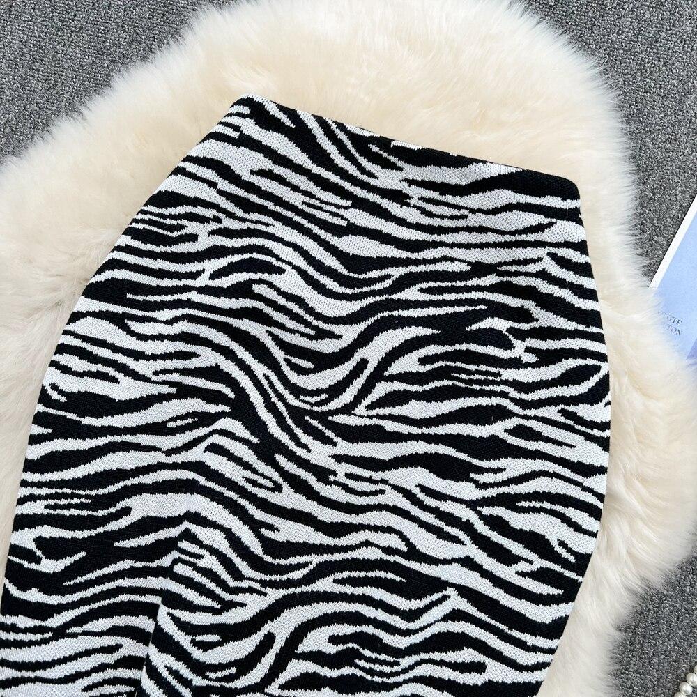 Koreaanse Zomer Zebra Print Gebreide Rok Vrouwen Hoge Taille Slanke A-Lijn Rok Veelzijdige Hip Wrap Rok Korte Rok