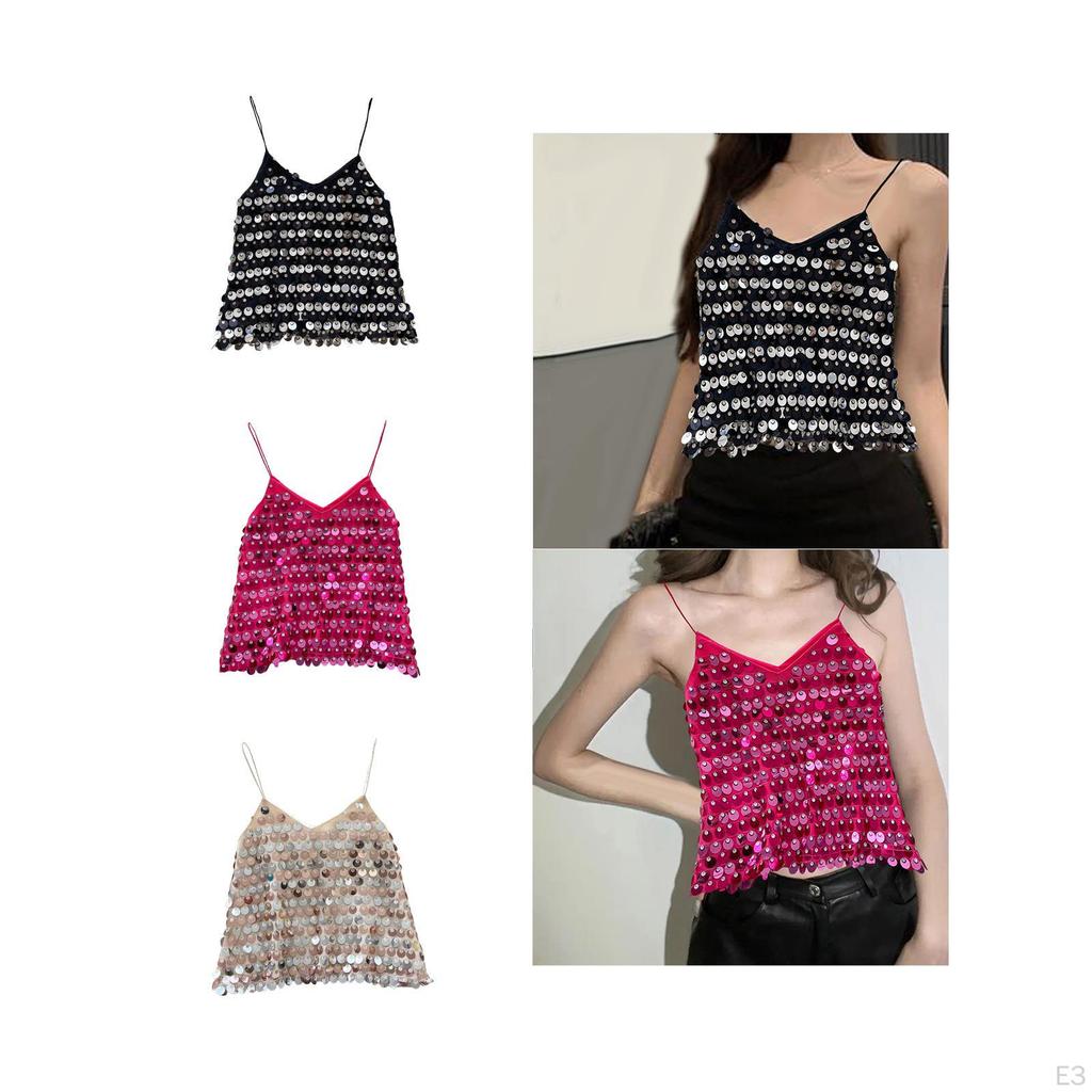 Shimmer Camisole Club Party Costum Fashion Festival Beach Girls Sequin Crop Top
