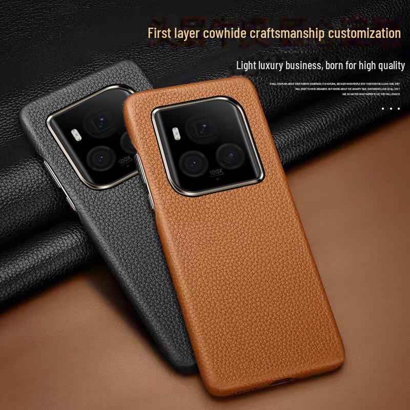 Honor Magic6Pro Genuine Leather Case with Cowhide Litchi Pattern for Ultimate Protection