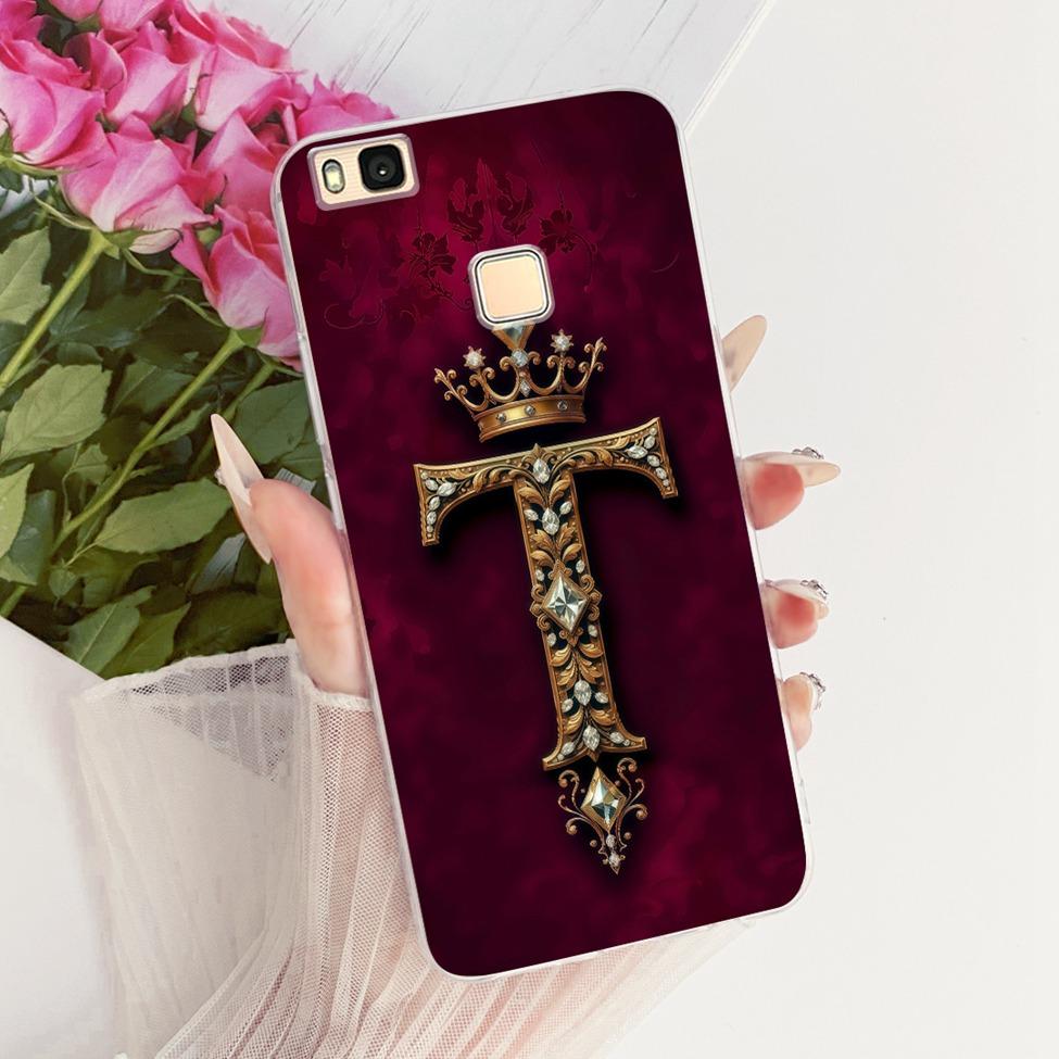 Clear For Huawei P9Lite VNS-L21 VNS-L22 Cover For Huawei P9 Lite Case Luxury Crown A-Z Letters 2D Flat Pattern Soft Phone Case