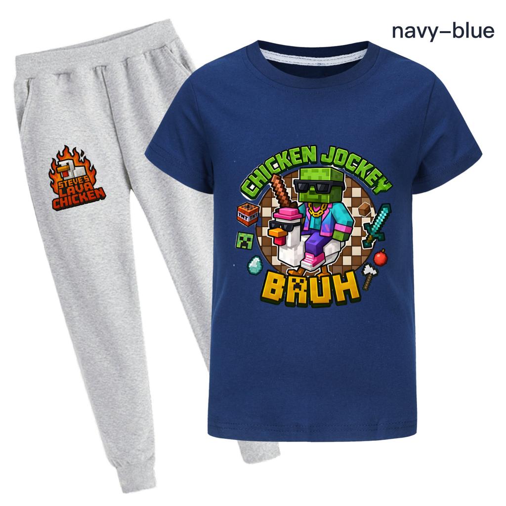 Chicken jockey summer short-sleeved T-shirt and pants suit for middle and large children 4519