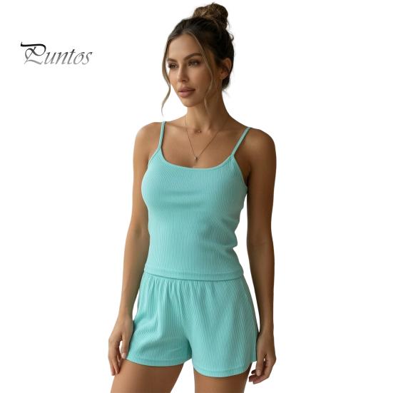 Women Pajamas Women's Cami Pajama Sets, 2 Piece Ribbed Knit Tank Soft Comfortable Top And Shorts Pjs Sleepwear, Summer Camisole Loungewear Outfits
