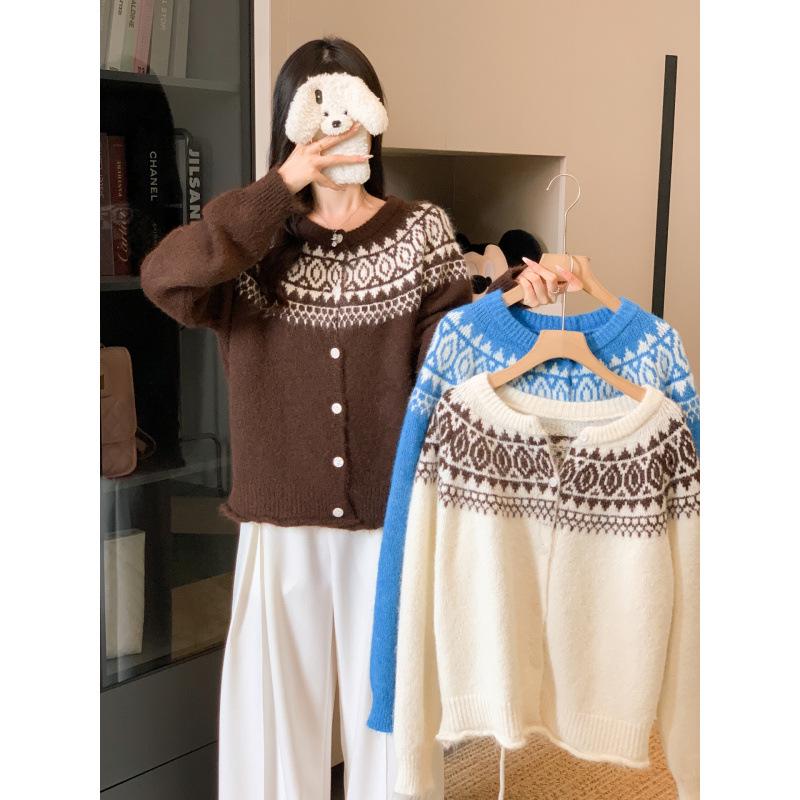 2025 Retro Nordic Fair Isle Loose Knit Cardigan Sweater for Women