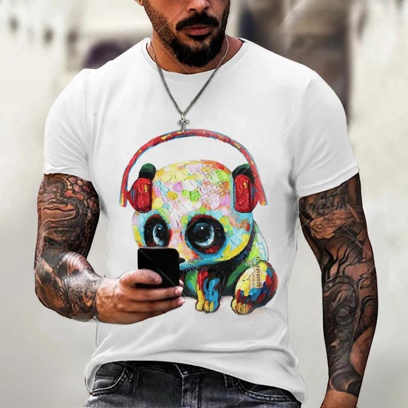 New Fun Animal Panda Pattern Men's T-Shirt Printed T-Shirt Fashion Round Neck Plus Size Short Sleeve Personalized Men's T-Shirts