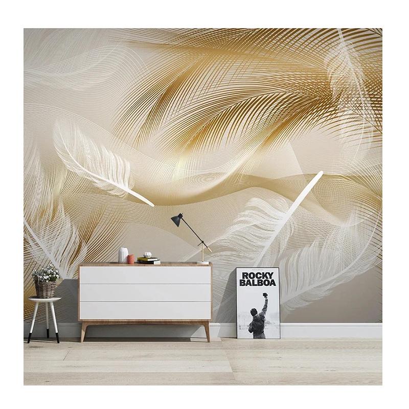 Photo Wallpaper Feather 3d Golden Lines Mural Living Room Tv Sofa Bedroom Abstract Art Wall Mural