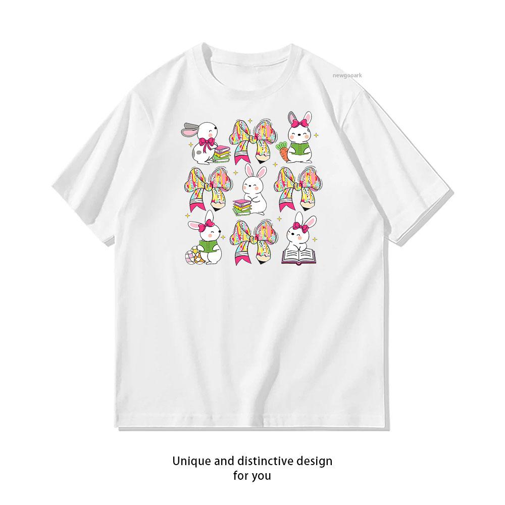

Colorful Bunny Study cotton T shirt Unisex Adult couple streetwealtops tee Short sleev Casual S