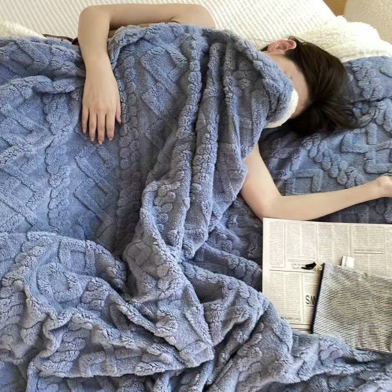 Winter Thickened Lamb Fleece Blanket Nap Office Shawl Air Conditioning Fleece Blanket Coral Fleece Sofa Blanket
