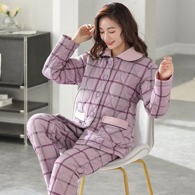 Pigiama da Donna Invernale in Peluche e Cotone Cardigan Stile a Quadri Invernale Set Tre Strati Spesso in Cotone Abbigliamento da Casa Isolante