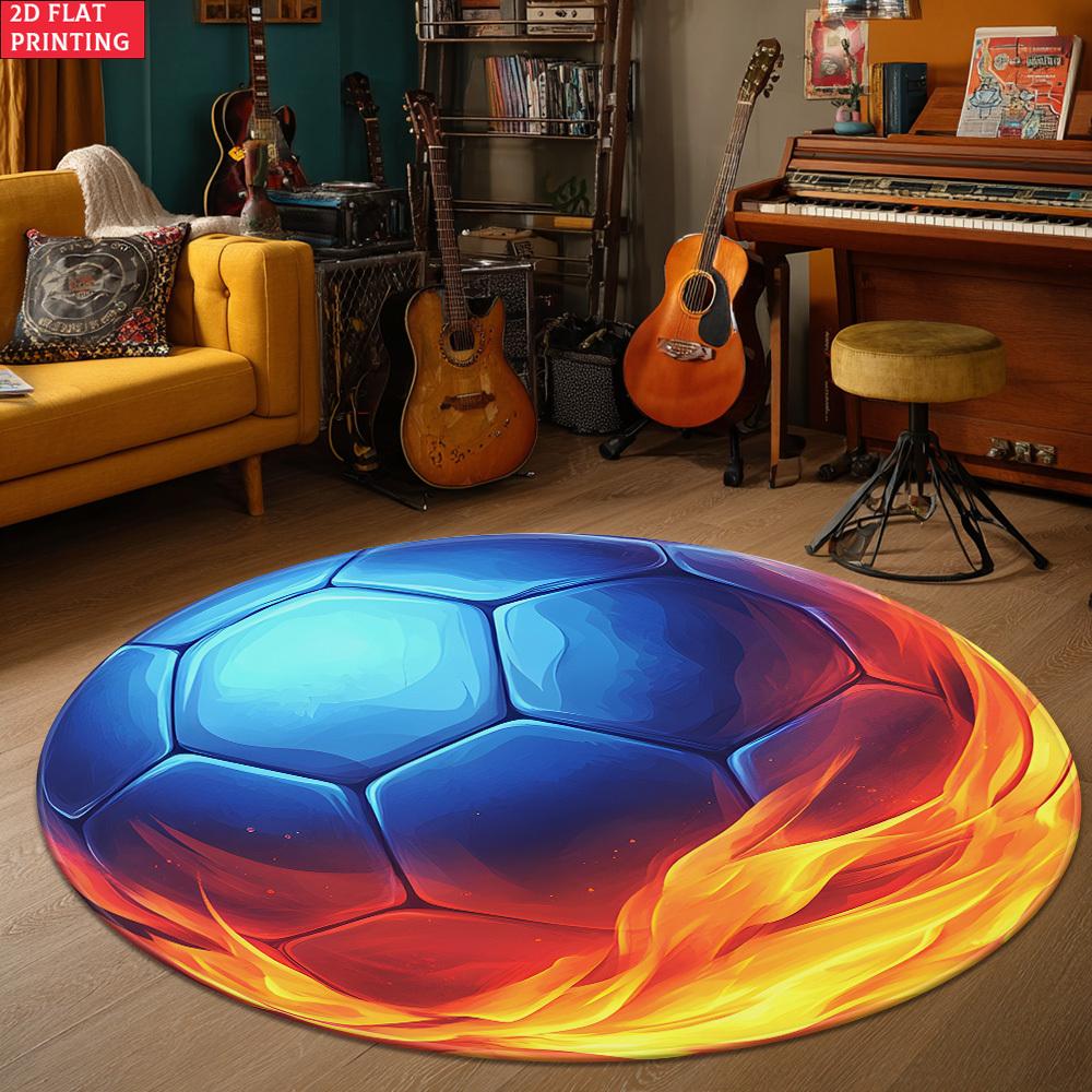 Gradient Color Soccer Ball Round Rug Flannel Soft Comfortable Living Room Bedroom Floor Mat Home Decoration Sports Theme
