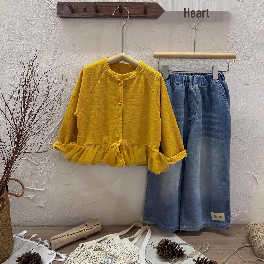 Girls' Two-Piece Korean Cardigan & Jeans Set
