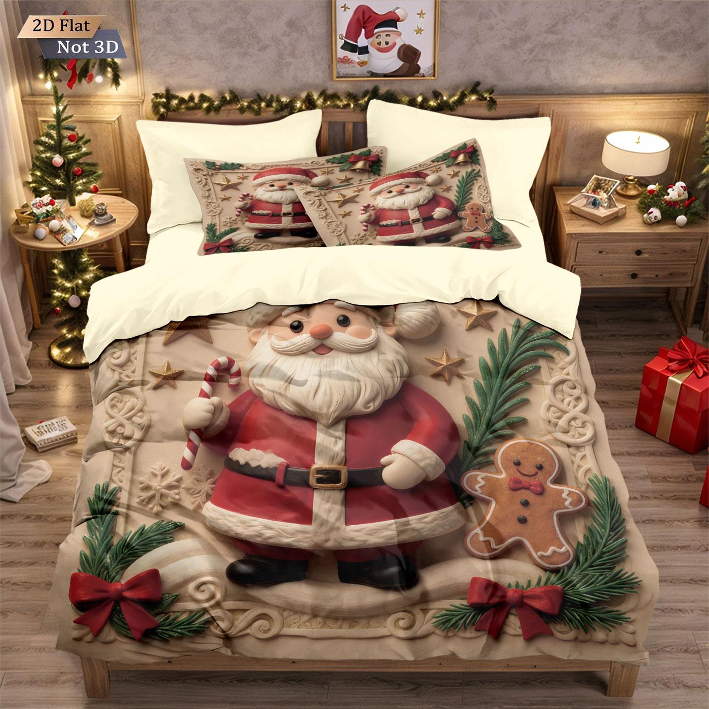 

3pcs imitation relief Santa Claus print coreless duvet set, multi size bedroom bedding, holiday decoration, machine washable 135x200cm-EU-Single&set