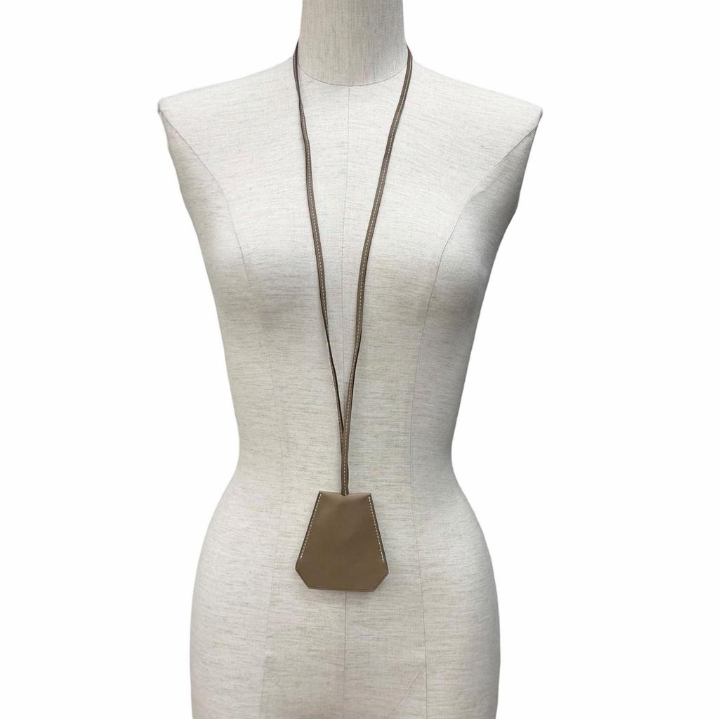 Excellent HERMES Necklace Leather Clochette Necklace Charm Leather leather Women Used