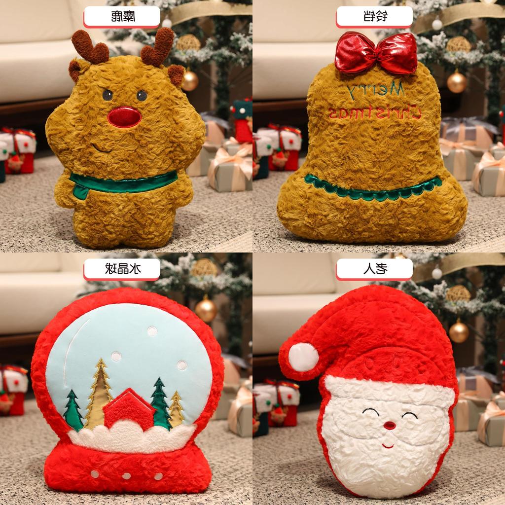 Christmas Theme Deer Bell Gingerbread Man Santa Claus Plush Doll Toy Pillow For Holiday Decor And Kids Gift