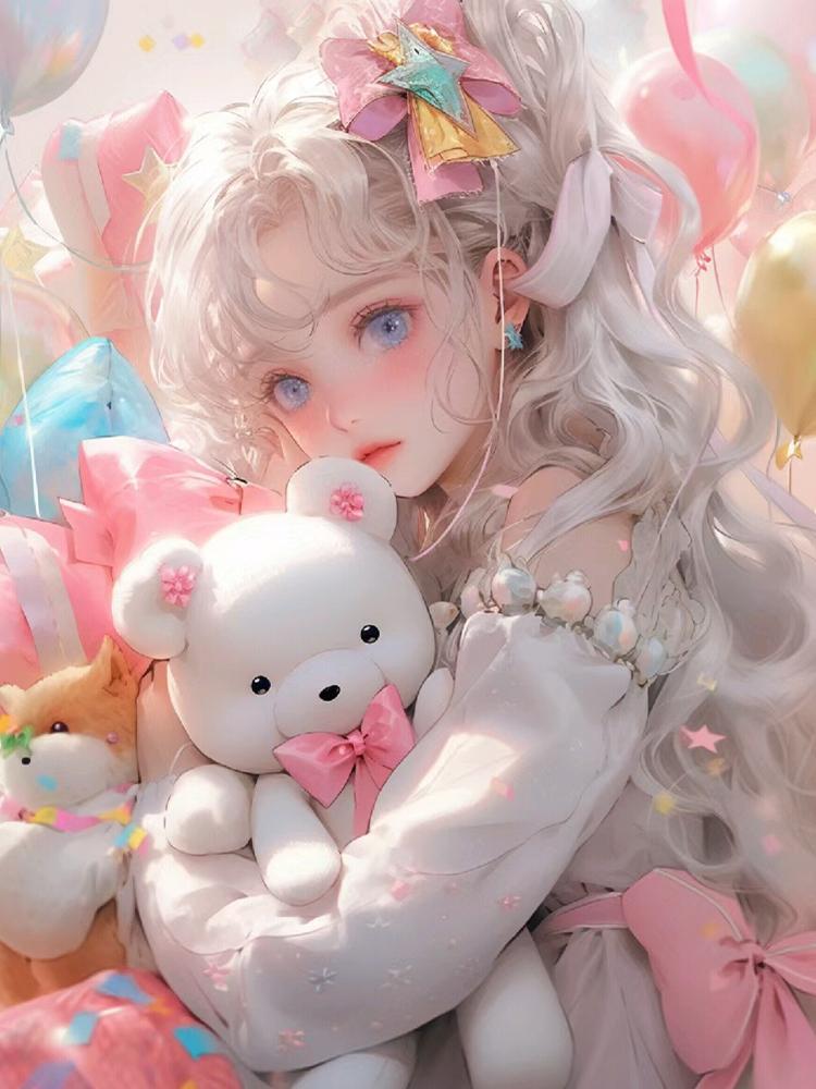 New Diamond Drawing Cartoon Girl and Gift Full Round Cartoon 5D Diy Embroidered Cross Mosaic Home Decoration Gift