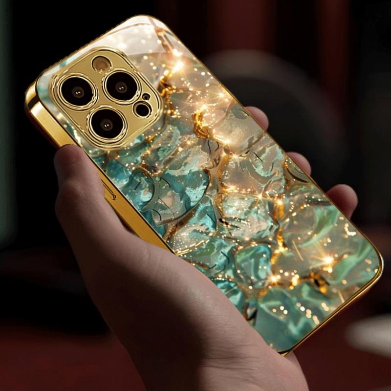 Goldfarbene, texturierte, galvanisierte Handyhülle, Schutzhülle für iPhone-Modelle, einschließlich 17, 16, 15, 14, 13, 12, 11 promax