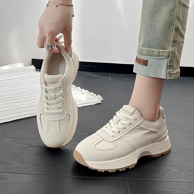 Korean Version 2026 Autumn New Ins Solid Color Forrest Gump Shoes Women's Cowhide Thick-soled Mesh Internet Celebrities with the Same Network Tide