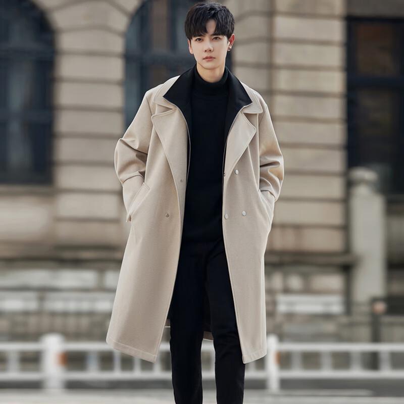 ROMON Men's Mid-length British Style Faux Two-piece Wool Blend Trench Coat
