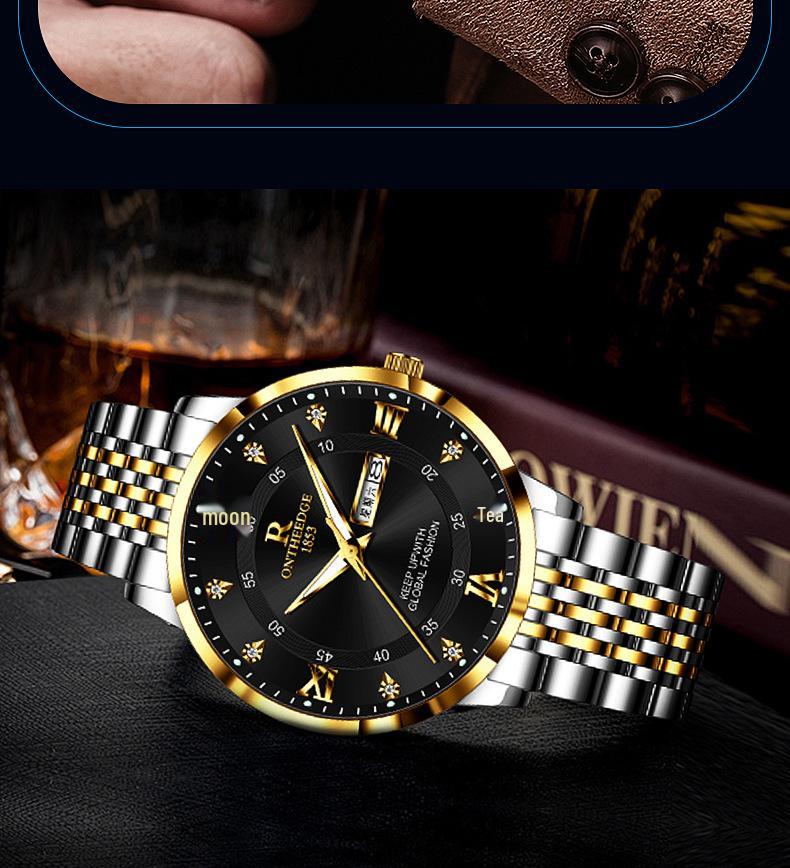 Luminous Waterproof Ultra-Thin Men's Quartz Watch with Double Calendar