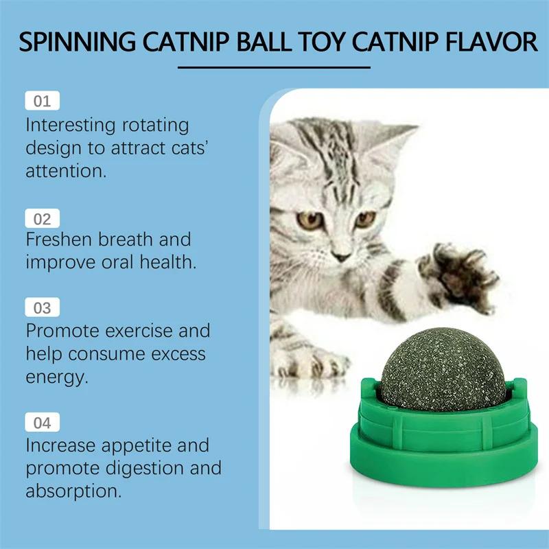 Wall-mounted Rotating Catnip Ball Cat Toys Natural Catnip Licking Ball for Feline Teeth, Cat Grass,Digestive Aid Snack, Supplies