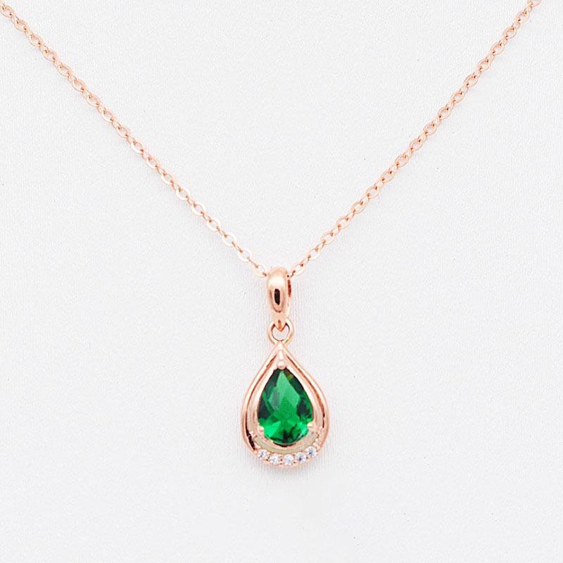 Exquisite Russian 585 Purple Gold Green Stone Pendant Generous Temperament Rose Gold-Plated Water Drop-Shaped Hollow Pendant (single pendant)
