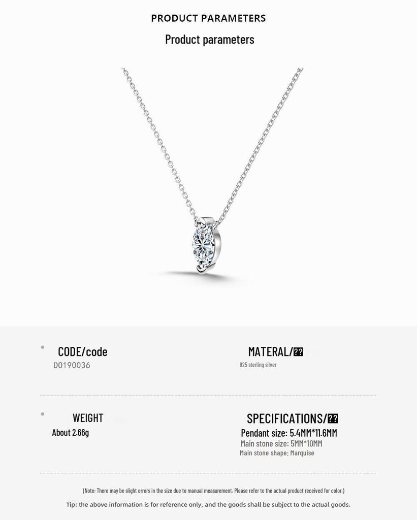 Mo Sang Sterling Silver Marquise 1 Carat D Color Women's Necklace – Elegant Design for Weddings & Banquets