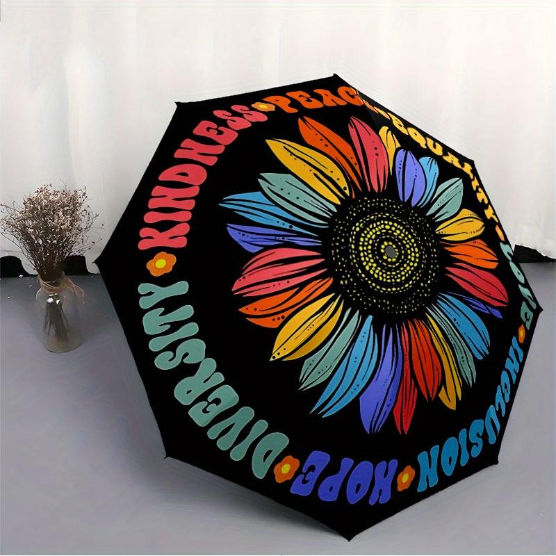 1pc Peace flower Automatic Folding Umbrella, 8-Rib Sturdy Canopy, Portable Travel Umbrella for Outdoor Use