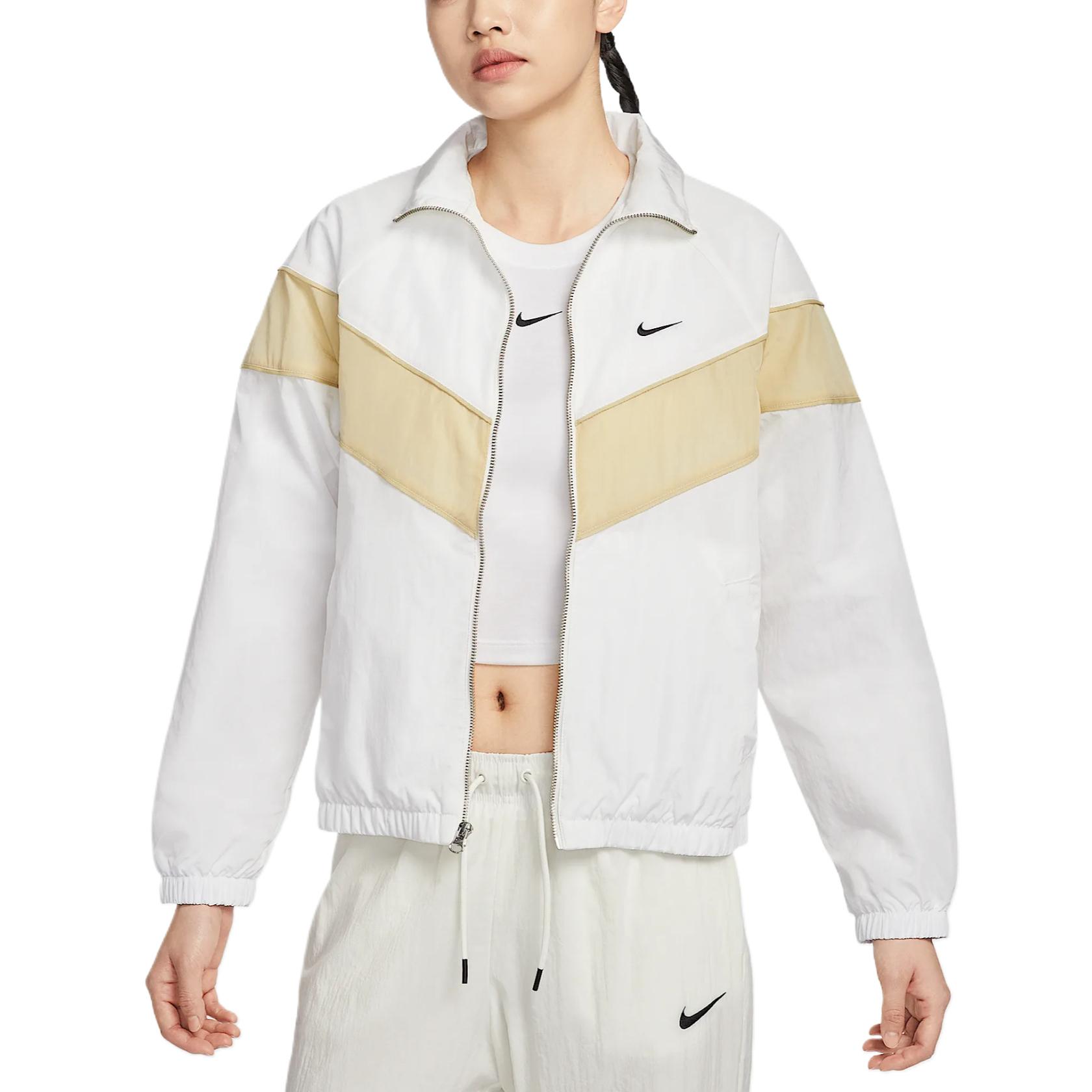 

Nike Windrunner Classic Logo Fashion Simple Versatile Stand Collar Jacket Women Jacket Sail-White Team-Gold Black FV6305-133 XS