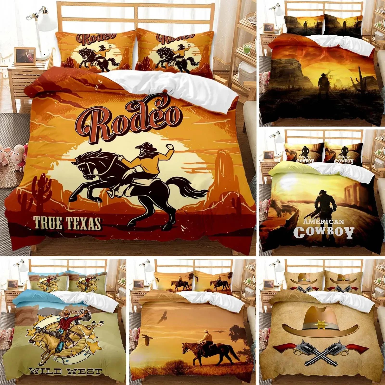 Filtration Facilities Unisex Western Cowboy Beding Set Sunset Scenery Soft Duvet Cover Bedrom Warm Comforter Single Twin King-Sized Dimensionsd Dimensions Comfortable Quilt Cover