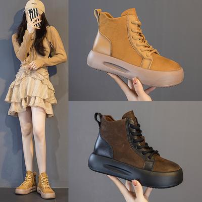 New Style Shoes Ankle Boots Women's Shoes Casual Round-toe Thick-soled Boots Mid-calf Versatile Single Boots