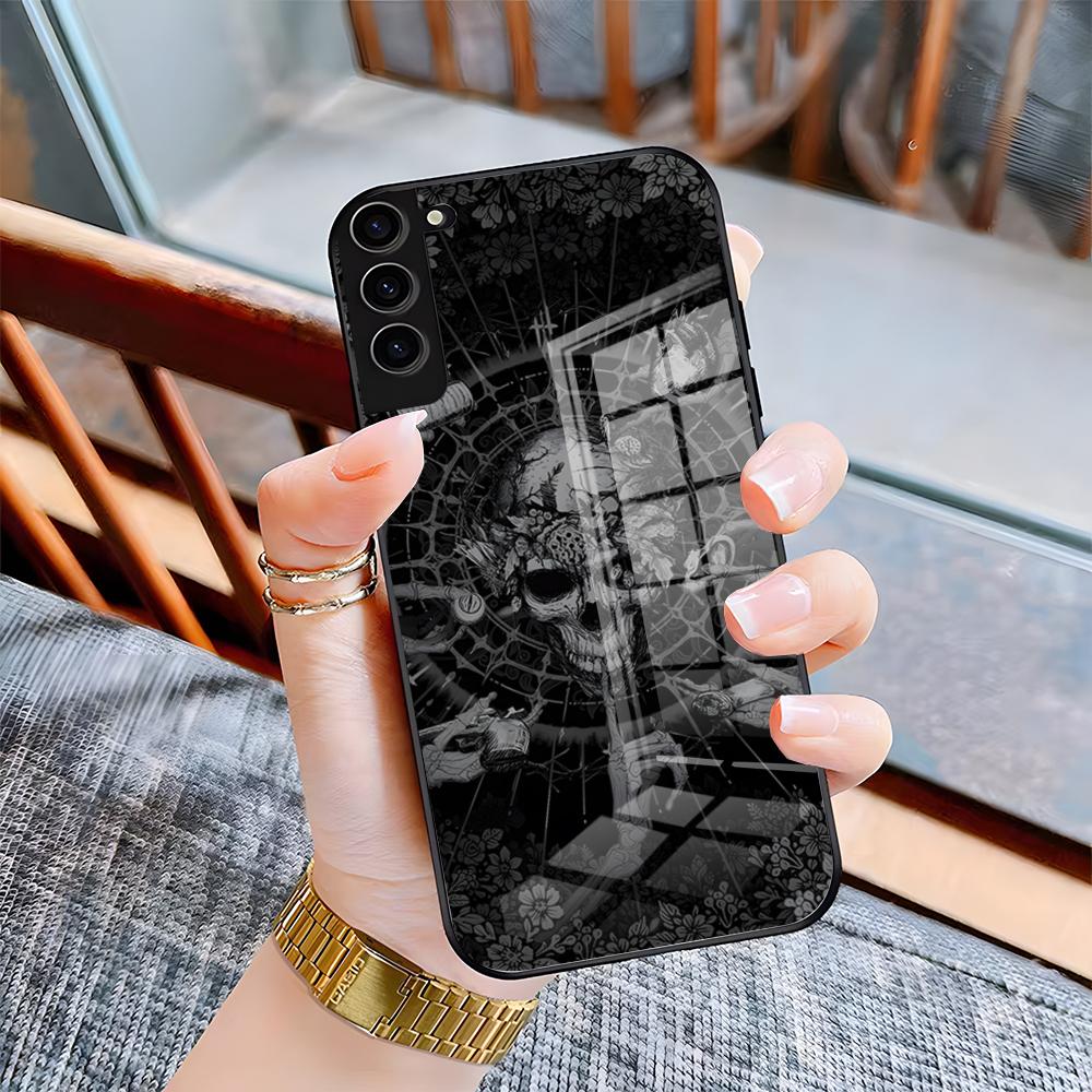 Funda de Teléfono con Patrones de Terror de Calavera Para Samsung S26 S25 Plus S20 S20 Plus S22 Ultra S23 FE S21 Plus S21 Ultra Cubierta de Cristal