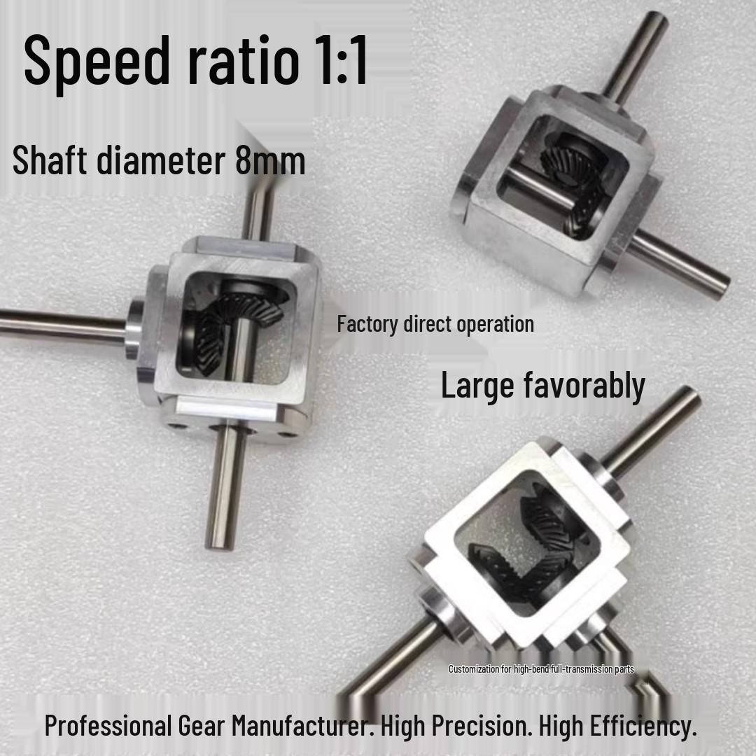 Compact 1:1 T-type Cross-Reversing 8mm Shaft Right-Angle Drive Bevel Gear Reduction Gearbox Style 1: Shaft Diameter 8mm