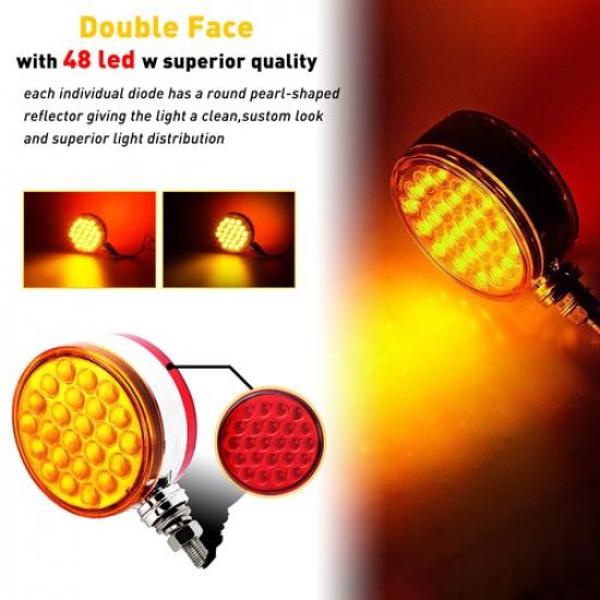 2X Round 48 LED Double Face Turn Signal Pedestal Fender Side Marker Brake Light