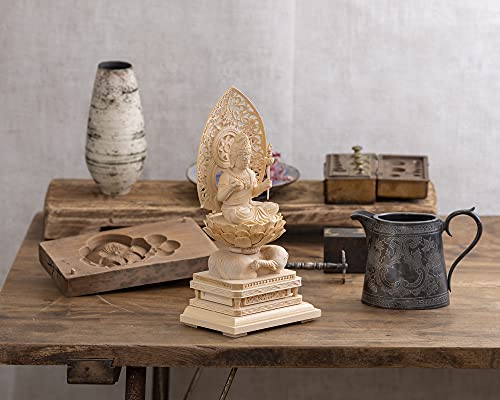 Sitzende Holz-Buddha-Statue des Fugen-Bodhisattva, 22,5 cm (hölzern: Zypresse) - Schutzgottheit des chinesischen Tierkreises für diejenigen, die in den Jahren des D geboren wurden