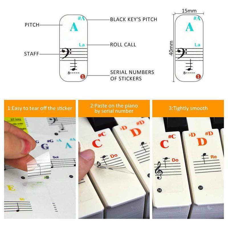 Keyboard Notes Sticker 88/61/54/49/37 Keys Piano Sticker Transparent