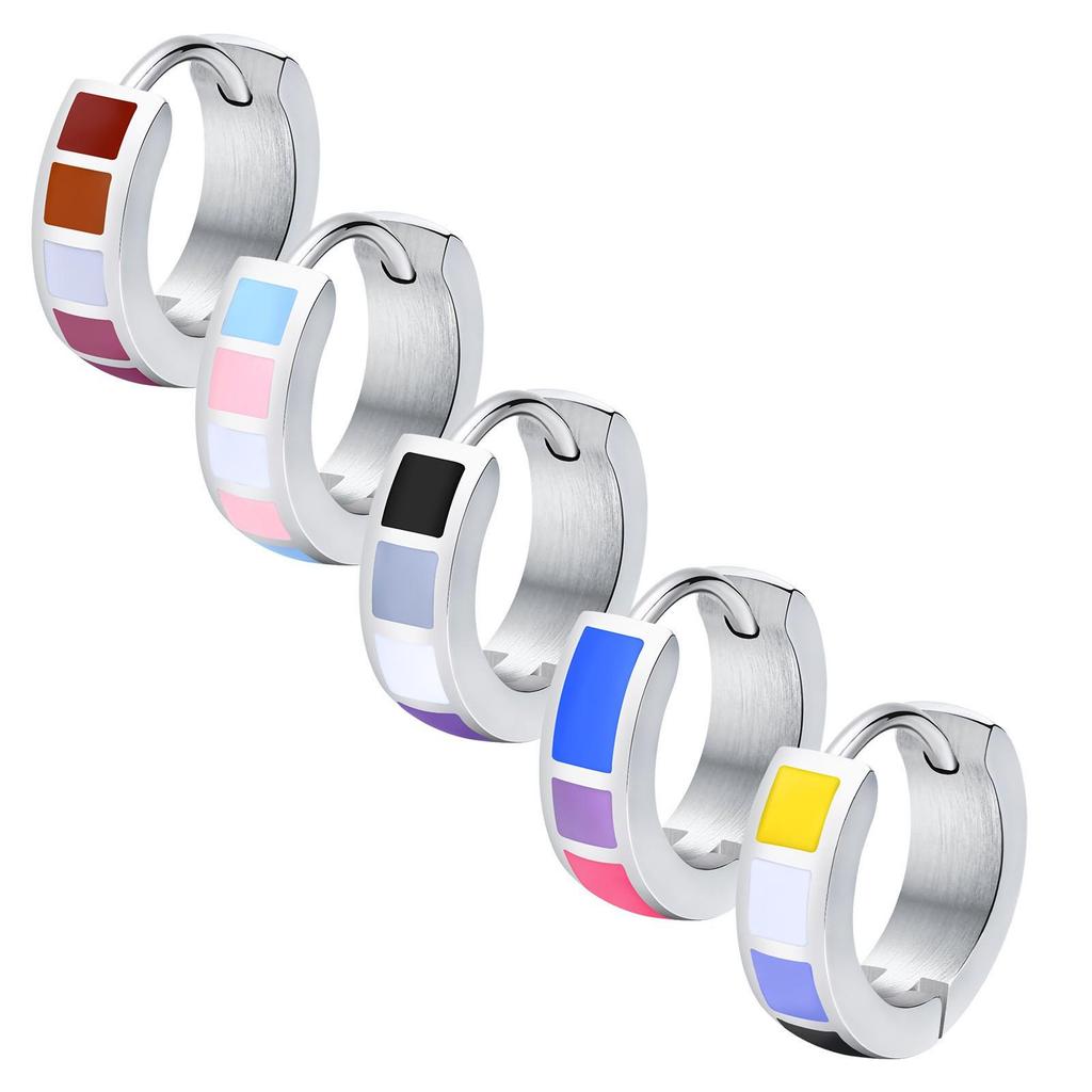 Colorful Stainless Steel Flag Hoop Earrings for Men & Women - PE-014
