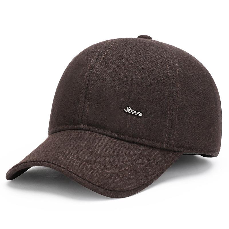 

Мужская бейсбольная кепка, осенне-зимняя теплая кепка, толстая хлопковая кепка среднего возраста, уличная кепка с защитой ушей кофейный