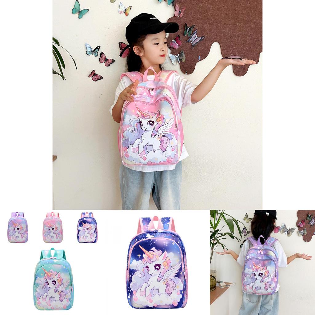 Cute Unicorn Pattern Lightweight Nylon School Backpack For Girls In Bright Colors
