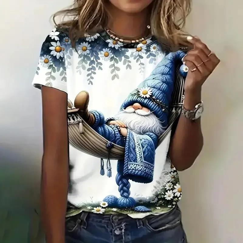 Plus Size Women's T-Shirts Christmas Snowman Print O-Neck Women's Fashion Tops Short Sleeves Sports T-Shirts Streetwear New
