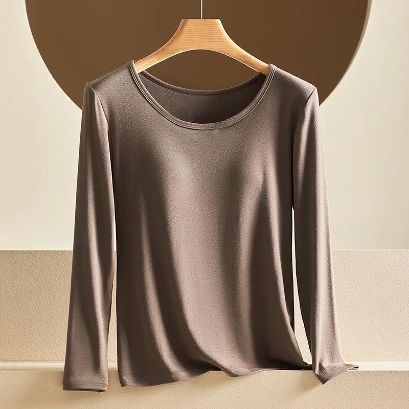 Modal Long Sleeve Thermal Undershirt with Built-in Padded Bra for Women