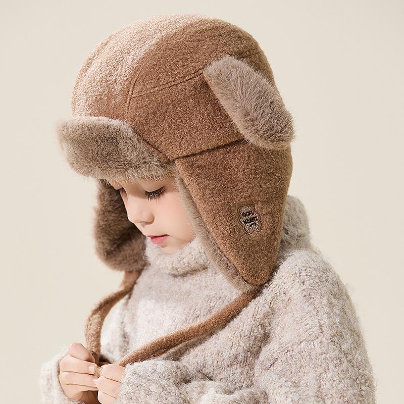 Kids' 2025 Autumn/Winter Lei Feng Hat: Thickened Pom-Pom Ear Protection, Plush Warmth for Boys & Girls.