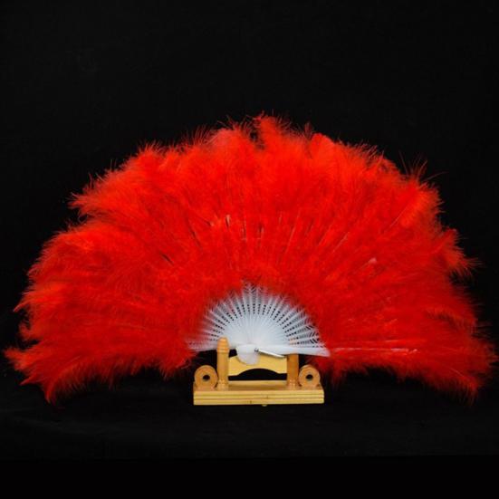Vintage Feather Folding Fan Dance Stage Performance Hand Held Fan Portable Decoration Fan Wedding Costume Party Accessories