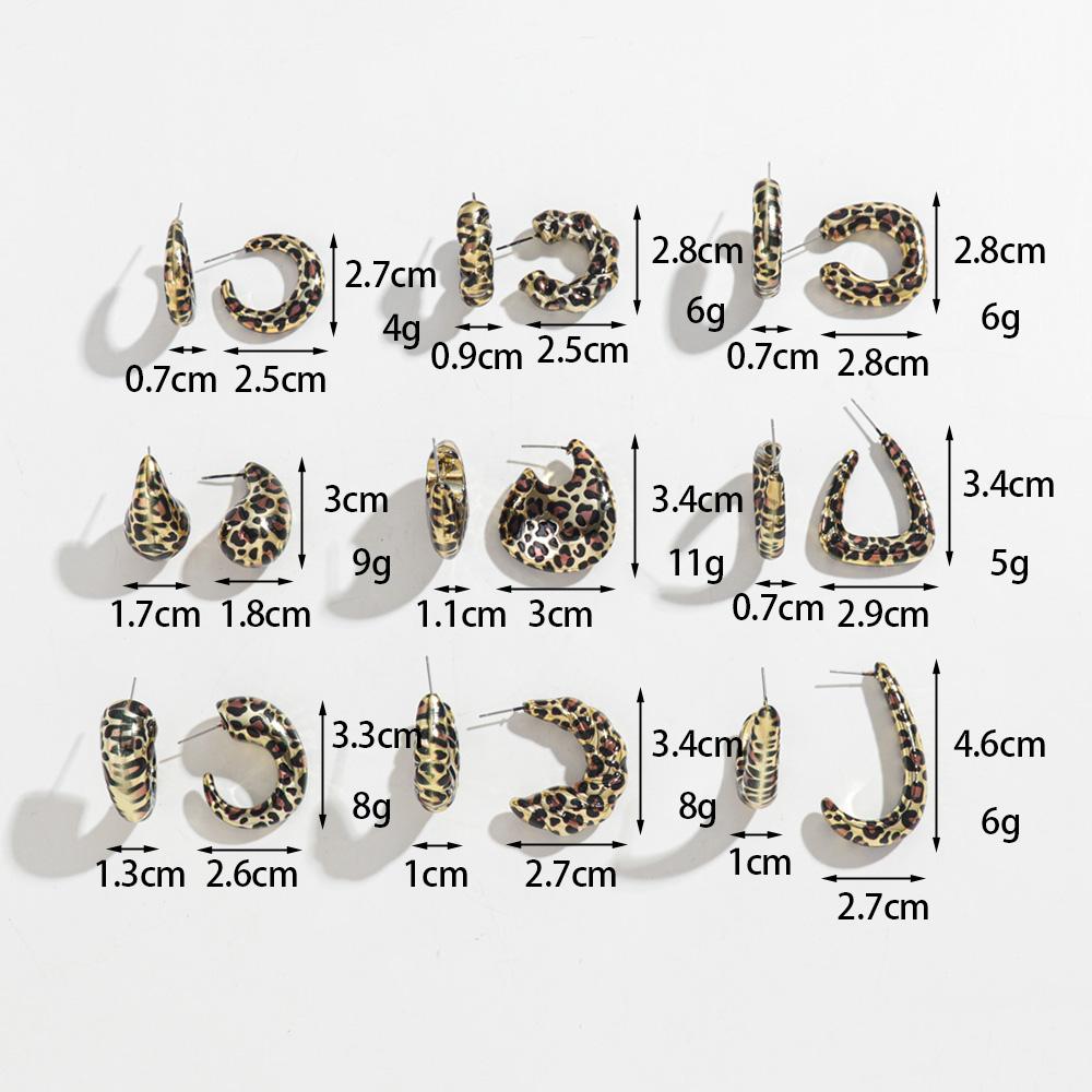 Vintage Leopard Gold Plated Earring Hoops for Women Exaggerated Chunky Geometric Circle Huggies Earrings Statement Jewelry Gifts